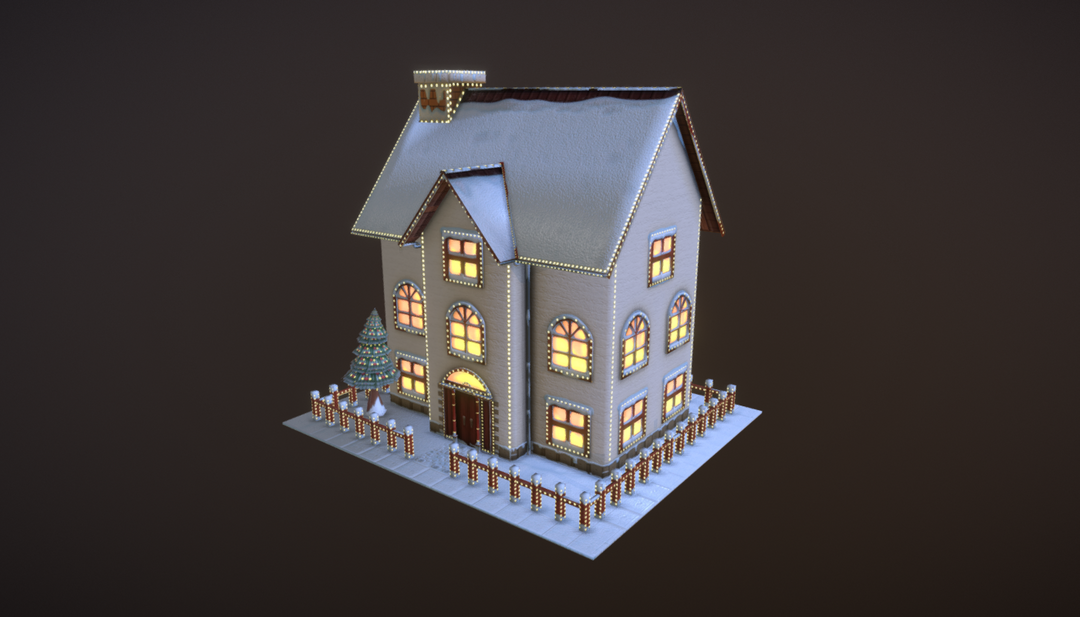 Cartoon Christmas House Low-poly
