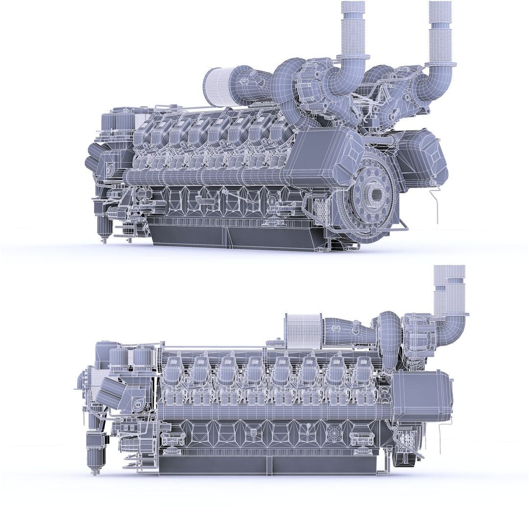 mtu 16v4000 engine mid poly 3d model