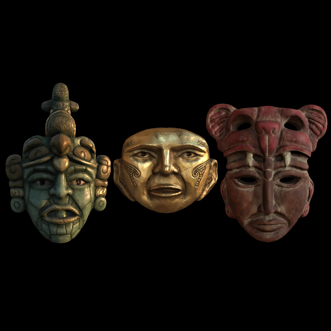 Set of three Mayan masks by Rebecca G.