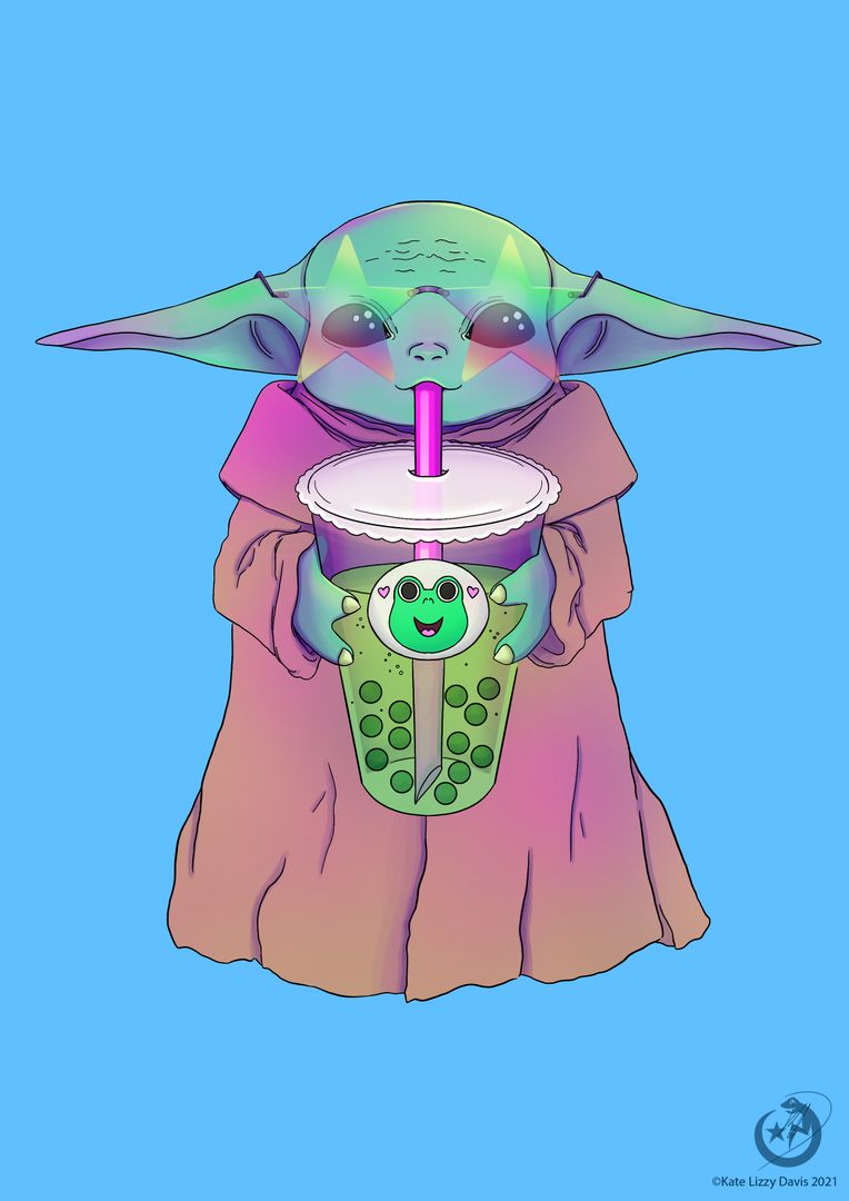 Baby Yoda with Bubble Tea