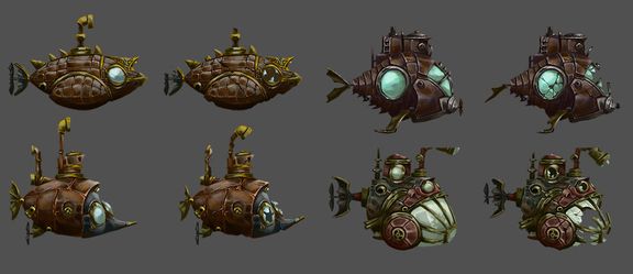 Steampunk submergible props concept | 2D Vehicle Concept Art