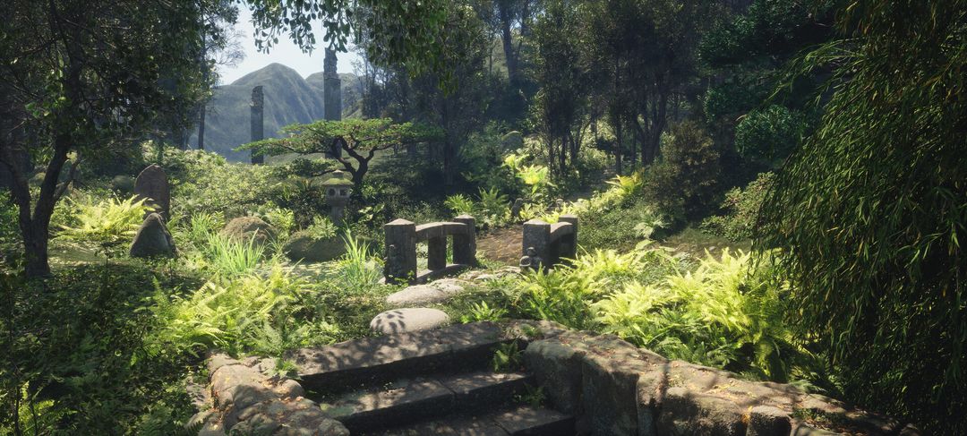 Multi-level Japanese garden. Upper Level: Antique