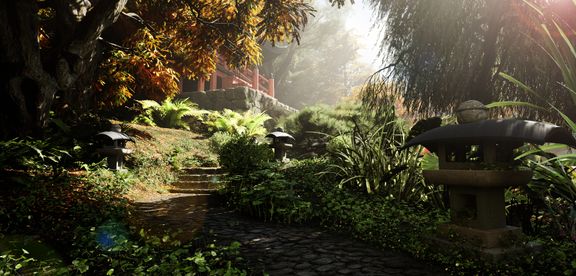 Stone Paths in Japanese Garden. Unreal Engine 5