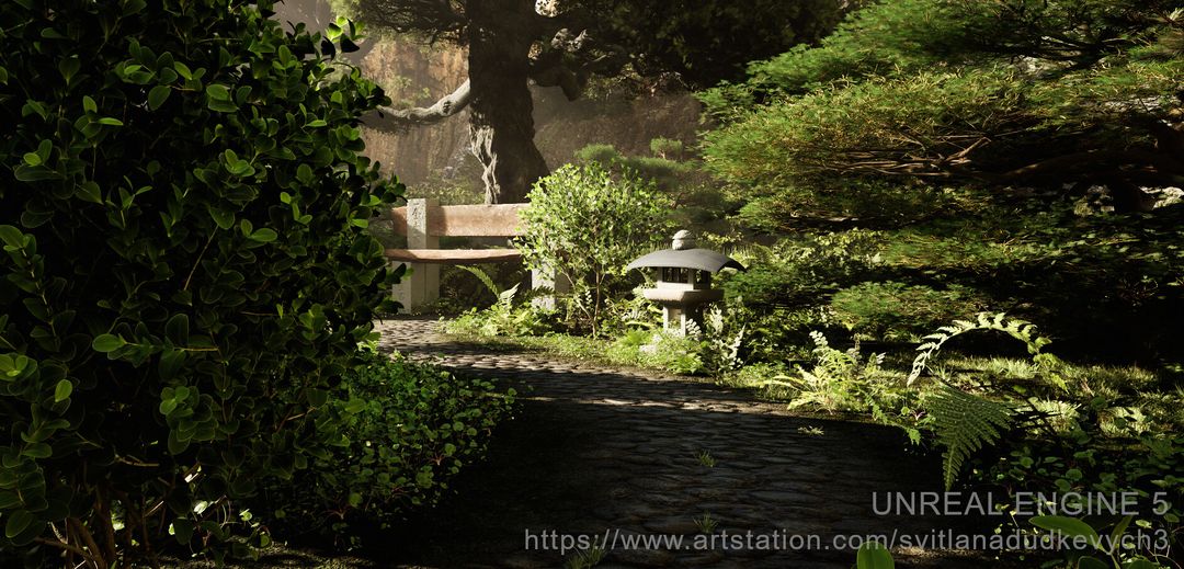 Secluded Nooks of a Big Garden. 3D Environment with traditional Japanese architecture and elements
