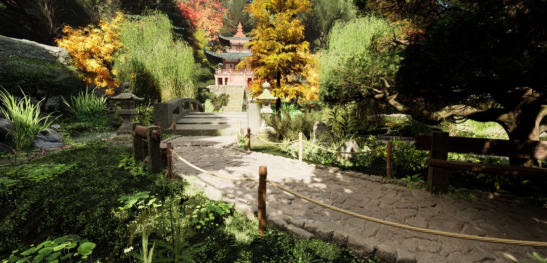 Japanese Traditional Garden. Stone Bridge and Toro