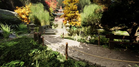 Japanese Traditional Garden. Stone Bridge and Toro