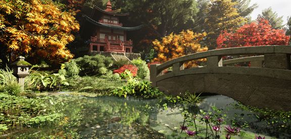 Japanese Traditional Garden with Pagoda & Pond. UE 5 (Modeling Tool), Quixel Megascans. 3DMax