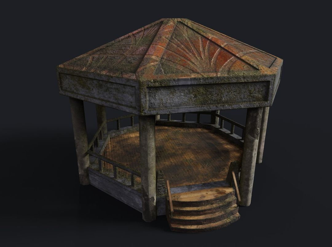 orange old moss-covered gazebo