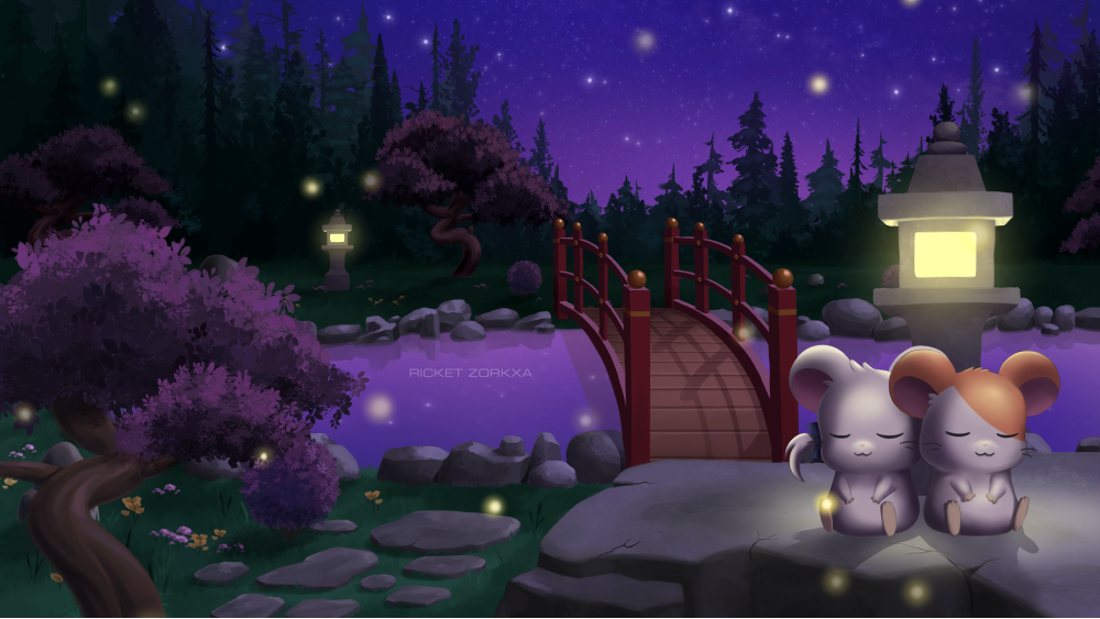 Japanese Garden Hamtaro Illustration