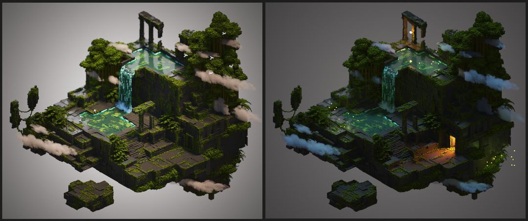 Jungle Ruins Diorama (Voxel Art) by mohammed abdus s.