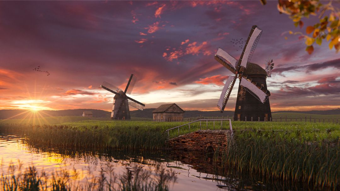 windmills artwork inspired by the kinderdijk windmills by hani T.