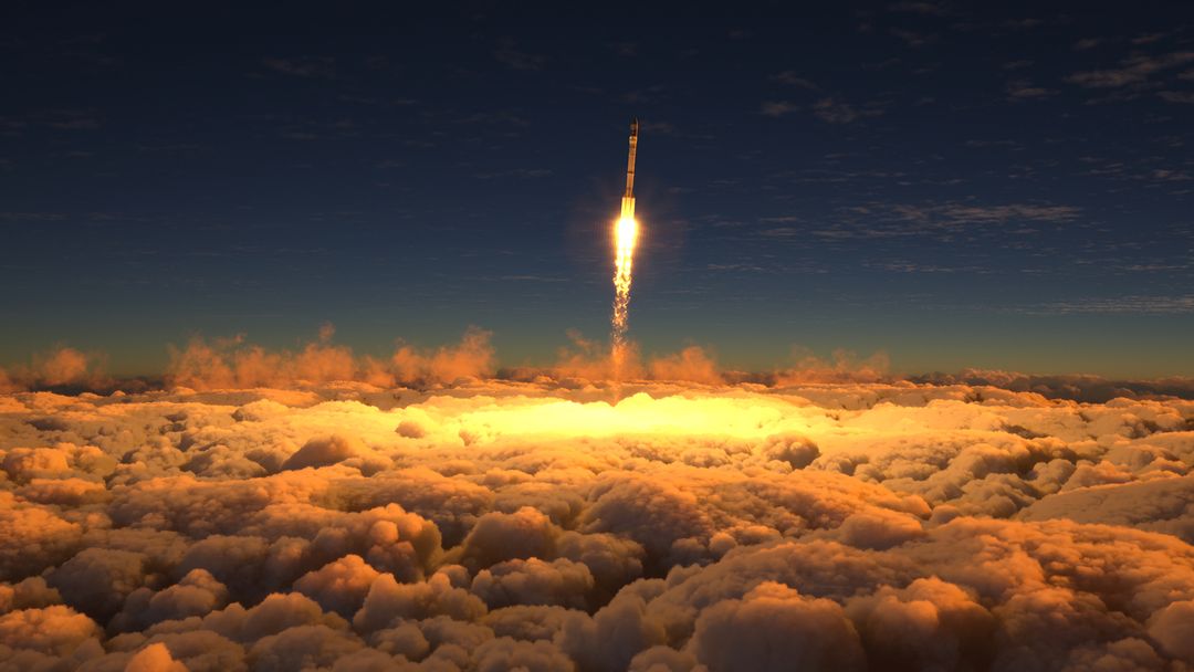 Rocket flies through the clouds