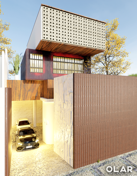 house modern container, wooden and concrete