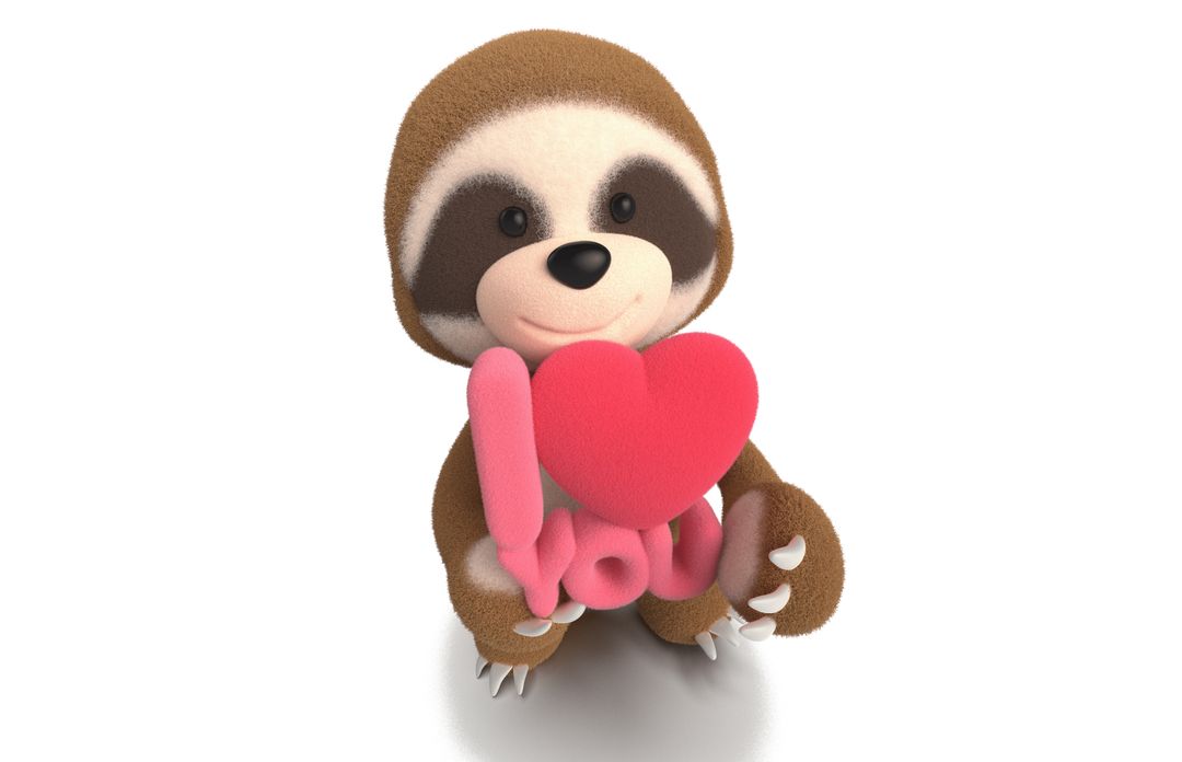 Sloth with hearts modeled in Zbrush