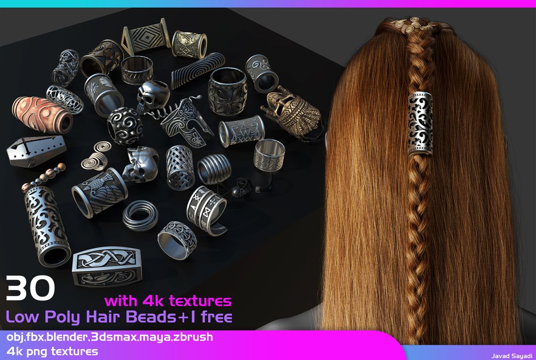 30 low poly beads for hair and hair cards