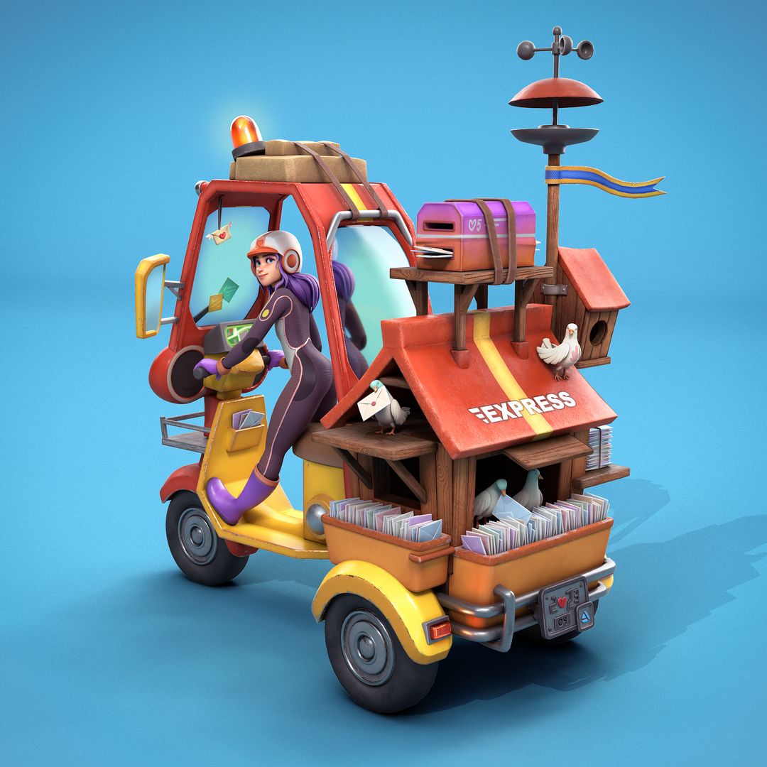 Stylized girl and car for Artstation Challange