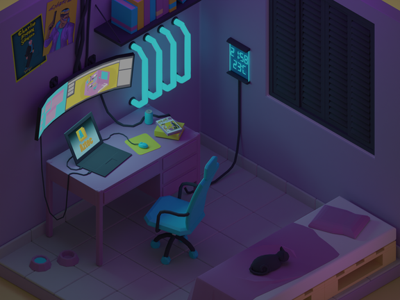 Cyberpunk Isometric Room