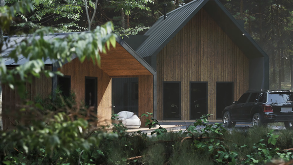 House in a pine forest