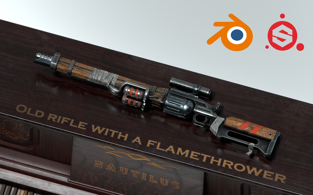 LOW POLY OLD RIFLE WITH A FLAMETHROWER 3D MODEL