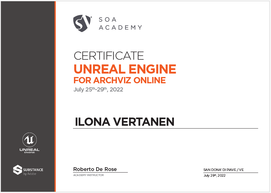 Certificate by Ilona V.