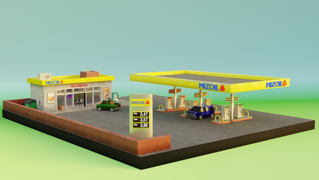 GAS STATION LOW POLY 3D ART