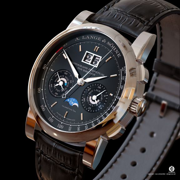 A Lange & Sohne Datograph Perpetual Tourbillon | 3D Retail Watch CGIs