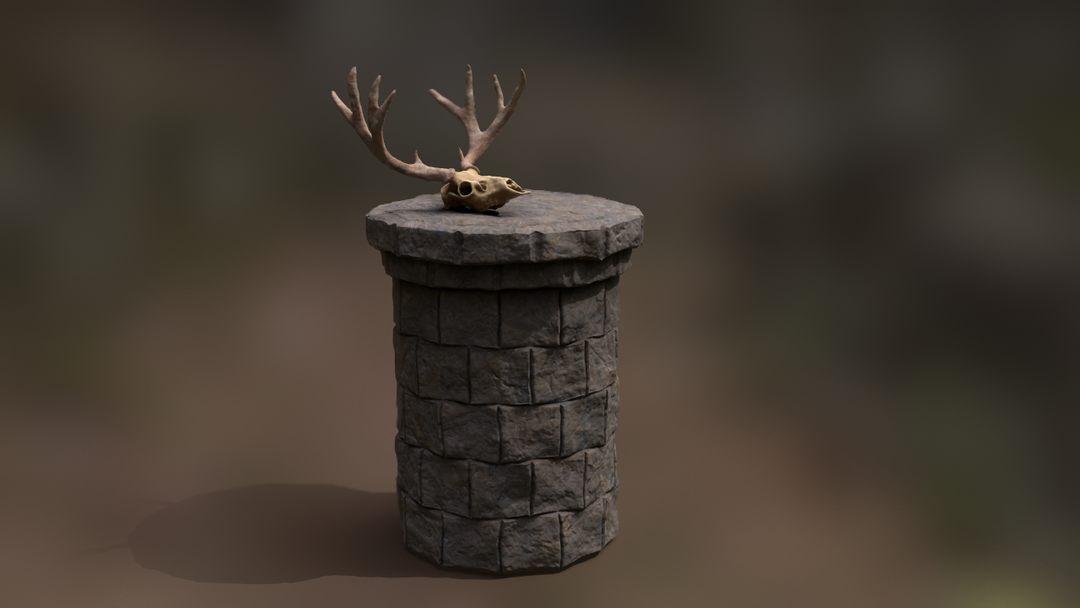 Game Asset - Stone Altar w/Deer Skull