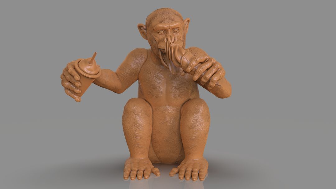 Chimp eating ice cream and a flush