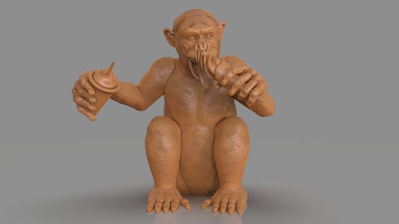 Chimp eating ice cream and a flush