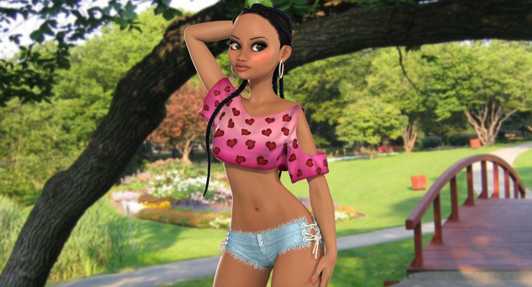 3D roller skater afro girl