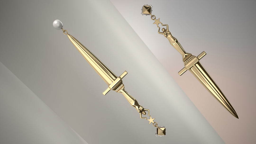 Photorealistic 3D Digital Twin of Dagger Earrings for E-Commerce