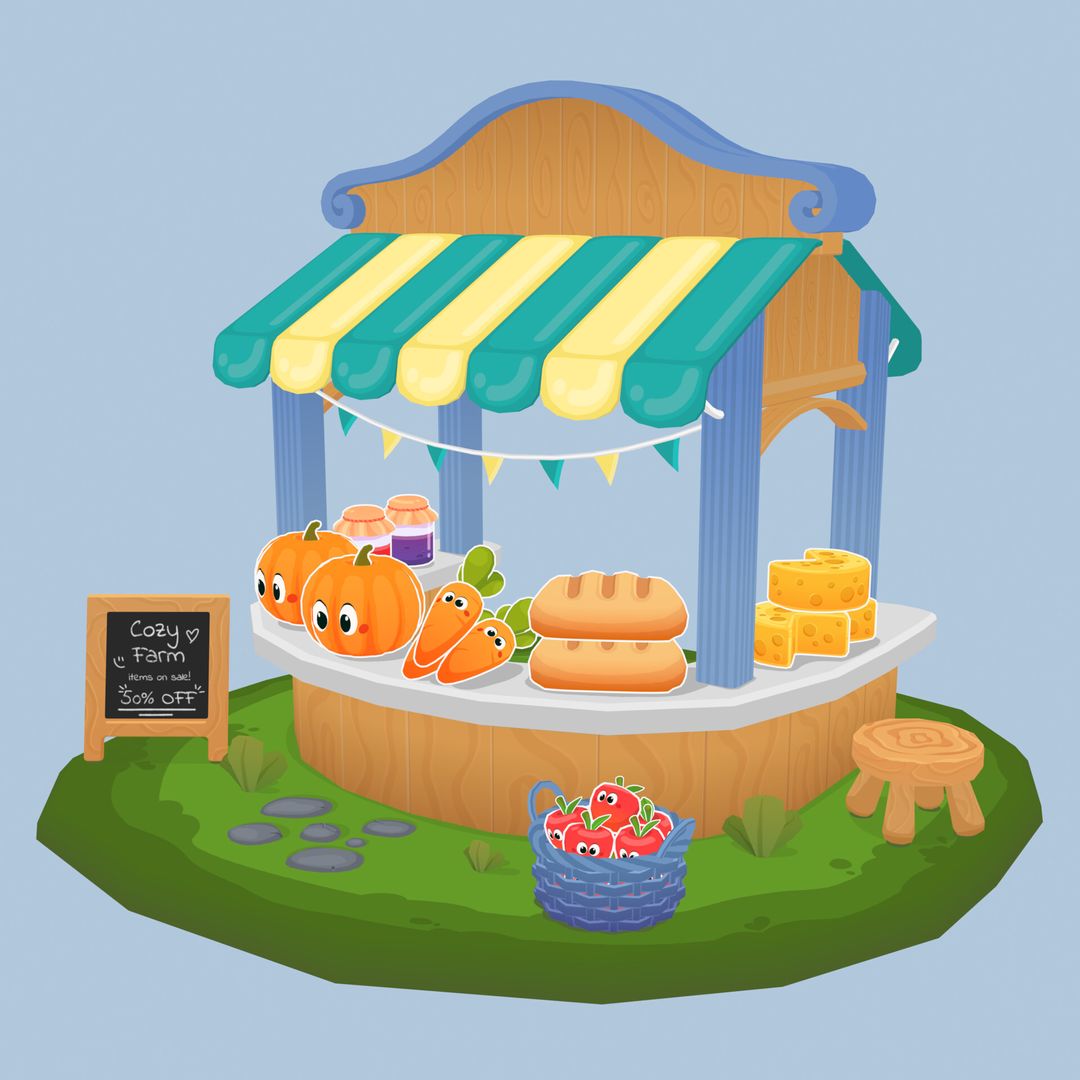 Cozy Farm Market Stall - Low Poly Stylized