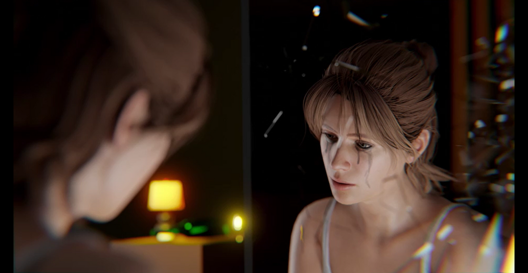 A girl crying in front of the mirror cinematic animation by dev t.