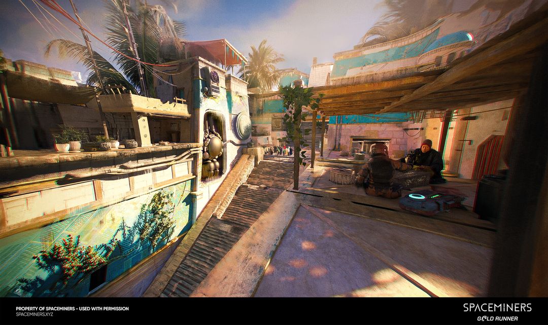 Spaceminers - Luna Petram City | 2D Game Building Concept Art