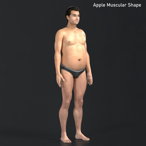 Male and female 3D characters with pear-shaped bodies