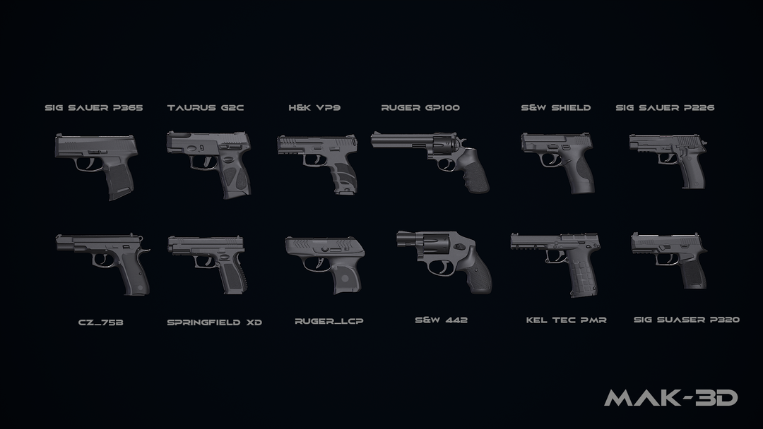 Realistic Pistols For 3D Print