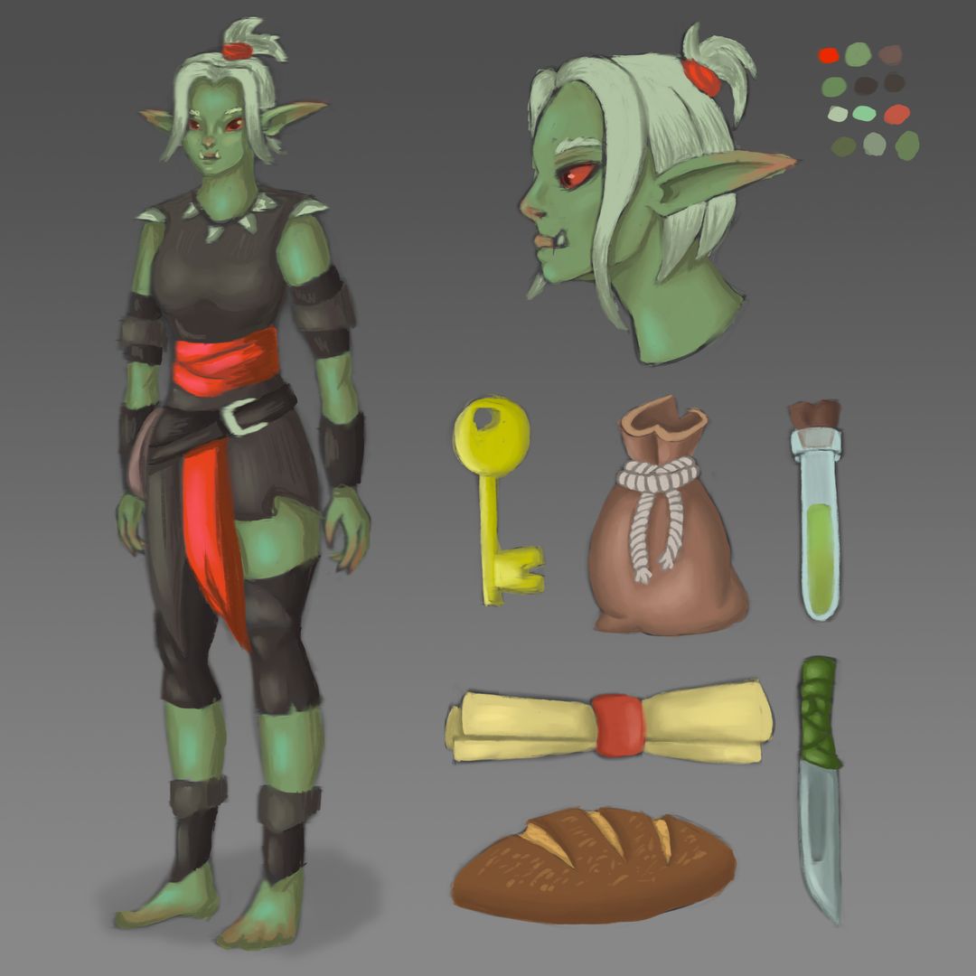 Orc girl. Result and sketch