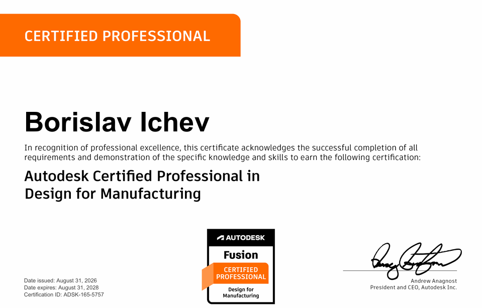 Design for manufacture certificate