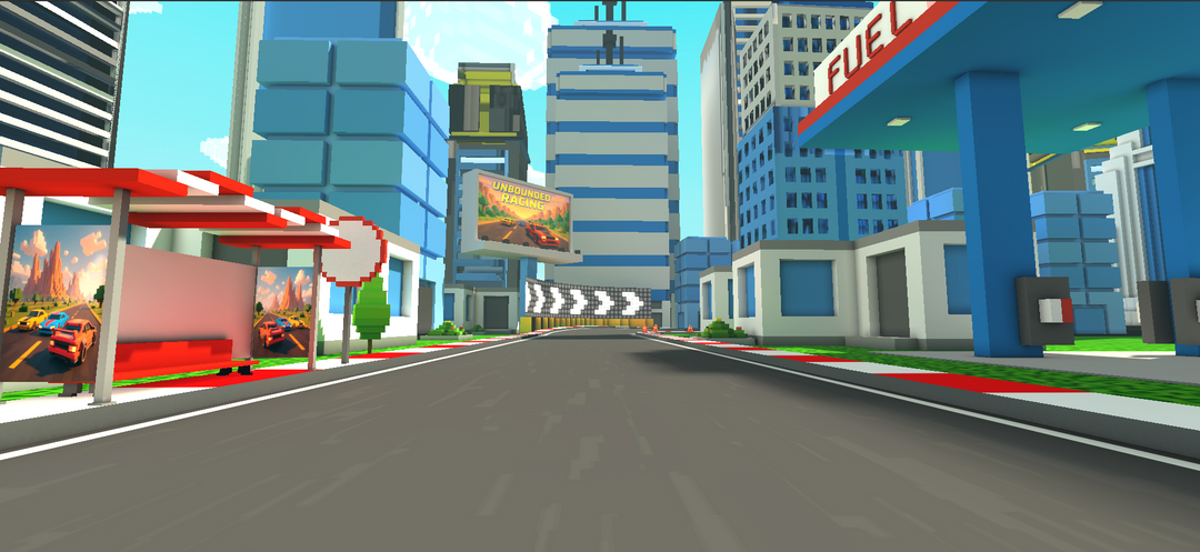 Voxel-Style Racing City Environment | Game-Ready Low Poly Asset