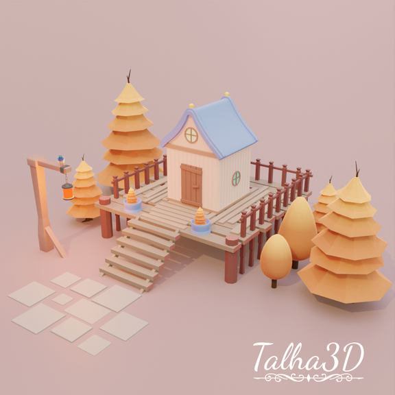 Low Poly Stylized Medieval Hut | 3d Game Asset | Low poly game asset