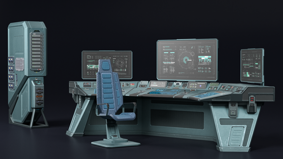 Low-Poly Sci-Fi Control Console Set — Game Asset