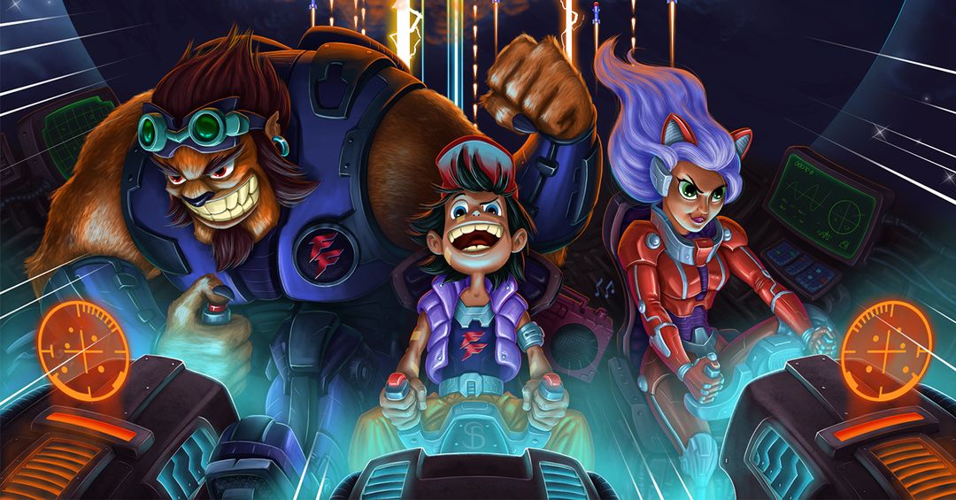 Fiery Force Team - Cartoon Sci-Fi Style Poster.