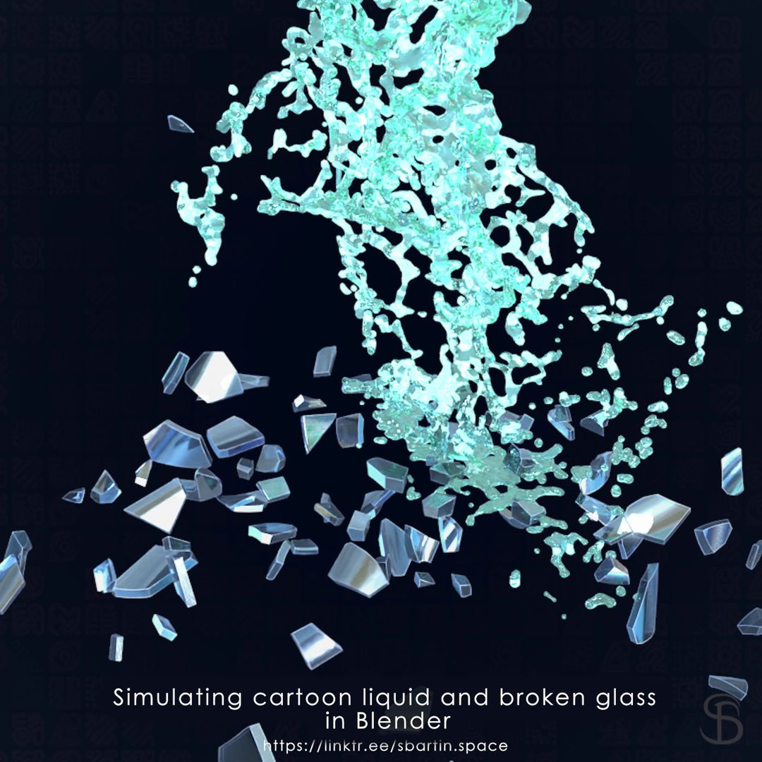 Simulation cartoon liquid and broken glass in Blender