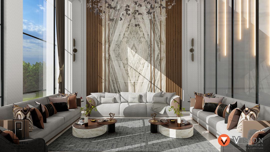 3D Interior Visualization – Villa Reception & Salon (Kuwait)