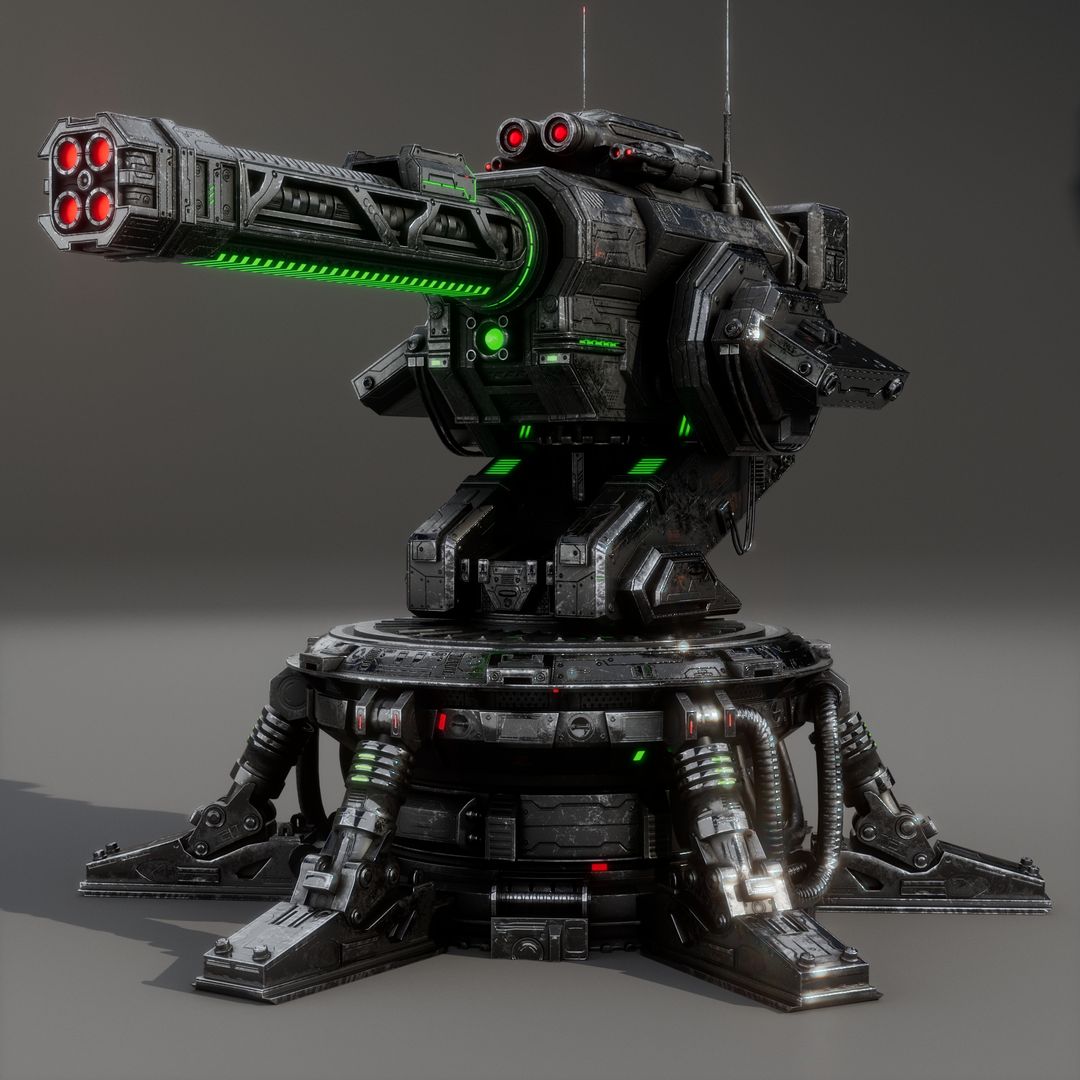 Heavy Sci-Fi Plasma Defense Turret - PBR Game Ready textures