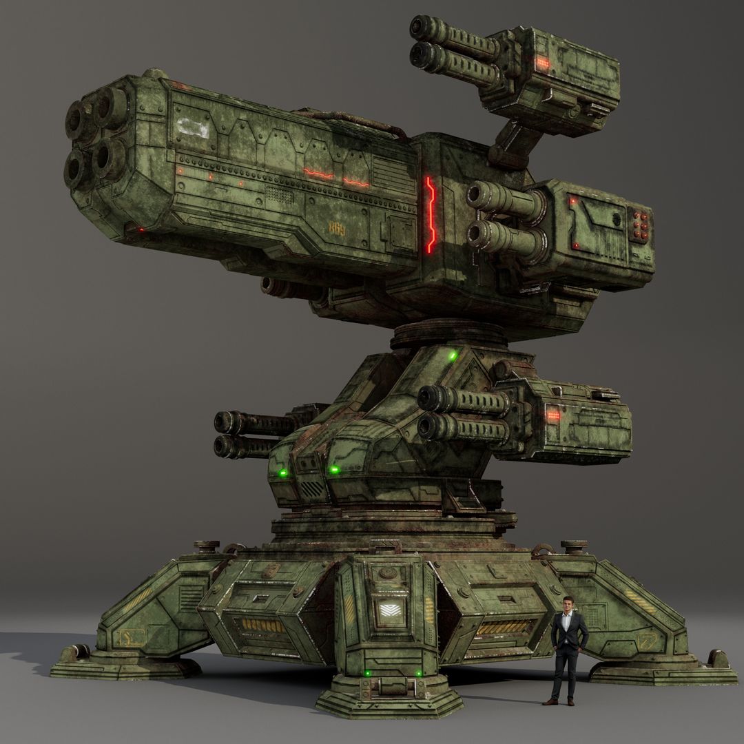 Heavy Sci-Fi Urban Defense Turret - PBR Game Ready