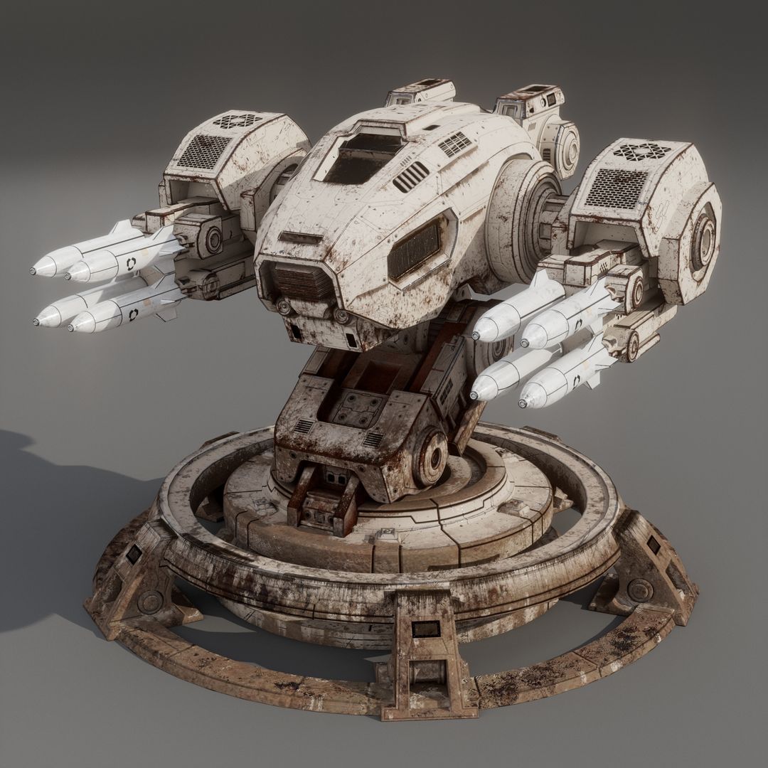 Sci-Fi Heavy Missile Defense Turret - PBR Game Ready Free 3D model