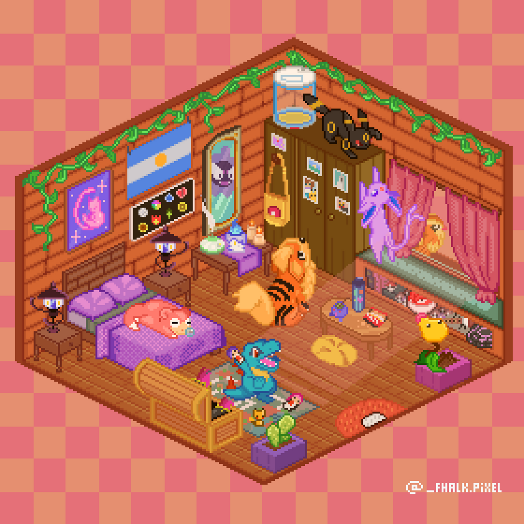 Pixel art isometric room - Pokemon theme