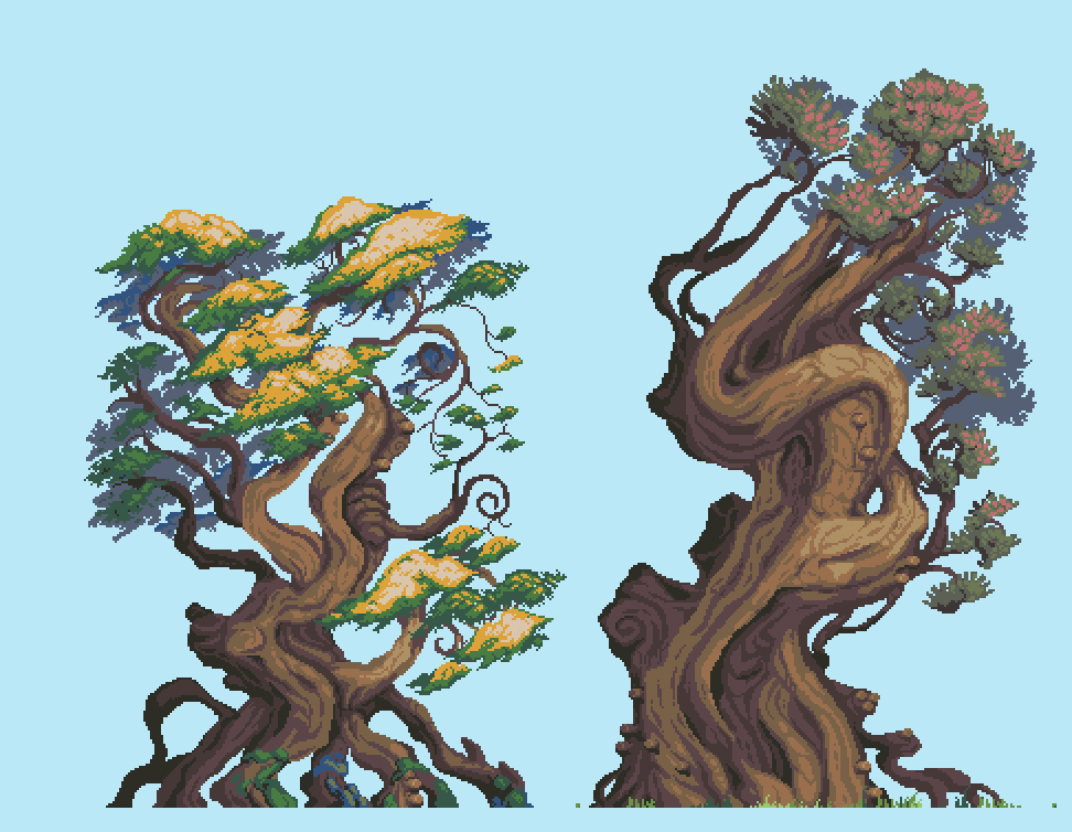 Pixel Art Trees. 16-bit.