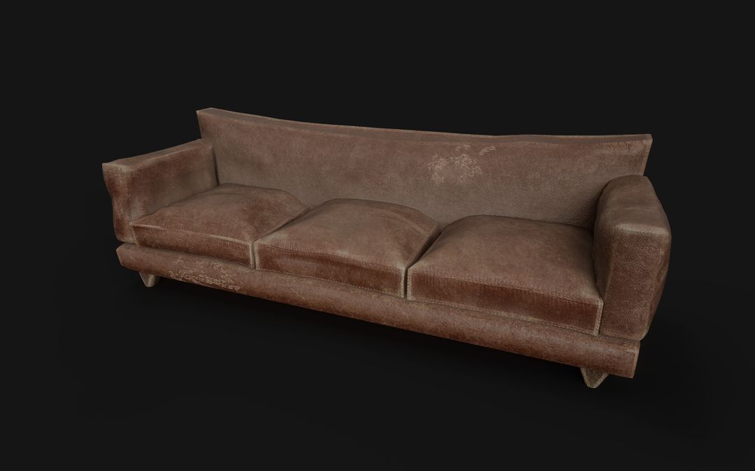 Vintage Leather Sofa - Game Ready Prop